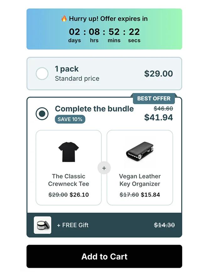 Countdown timer showing time remaining inside a bundle offer widget