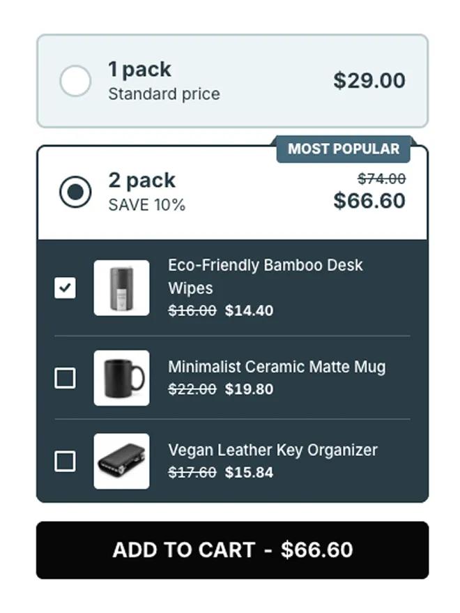 Upsell widget recommending complementary products under the add-to-cart button