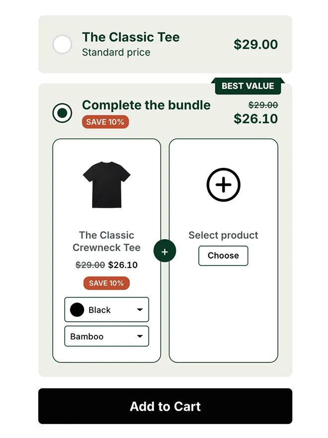 Mix and match bundle builder where a customer selects products for their own kit