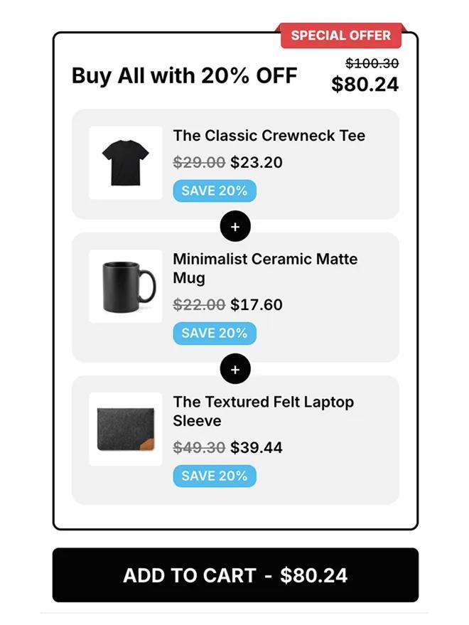 Fixed bundle widget showing a curated product set with bundle pricing