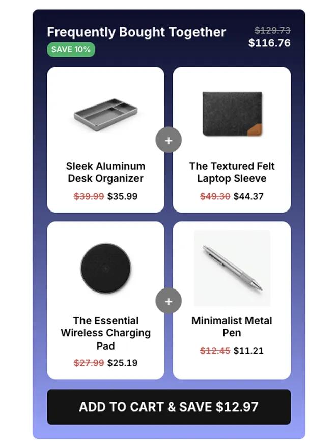 Frequently bought together widget showing a product combination with a set price