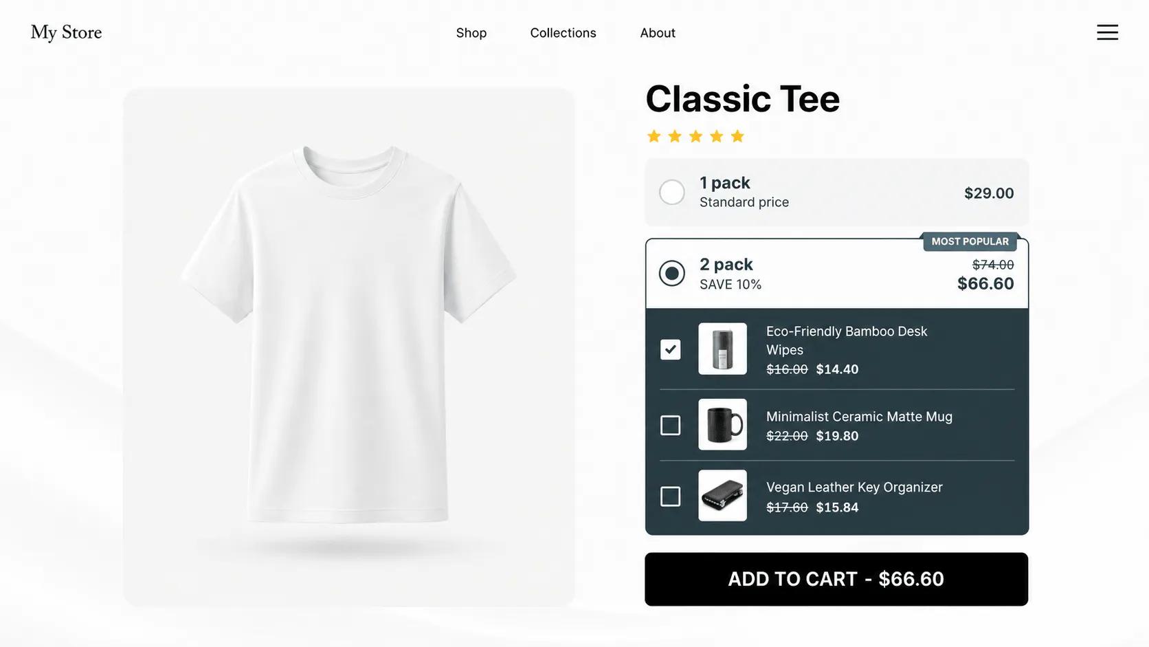 Upsell widget recommending complementary products under the add-to-cart button