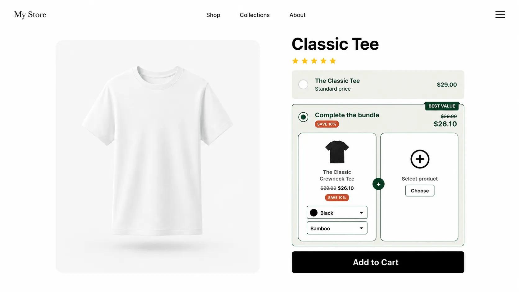 Mix and match bundle builder where a customer selects products for their own kit