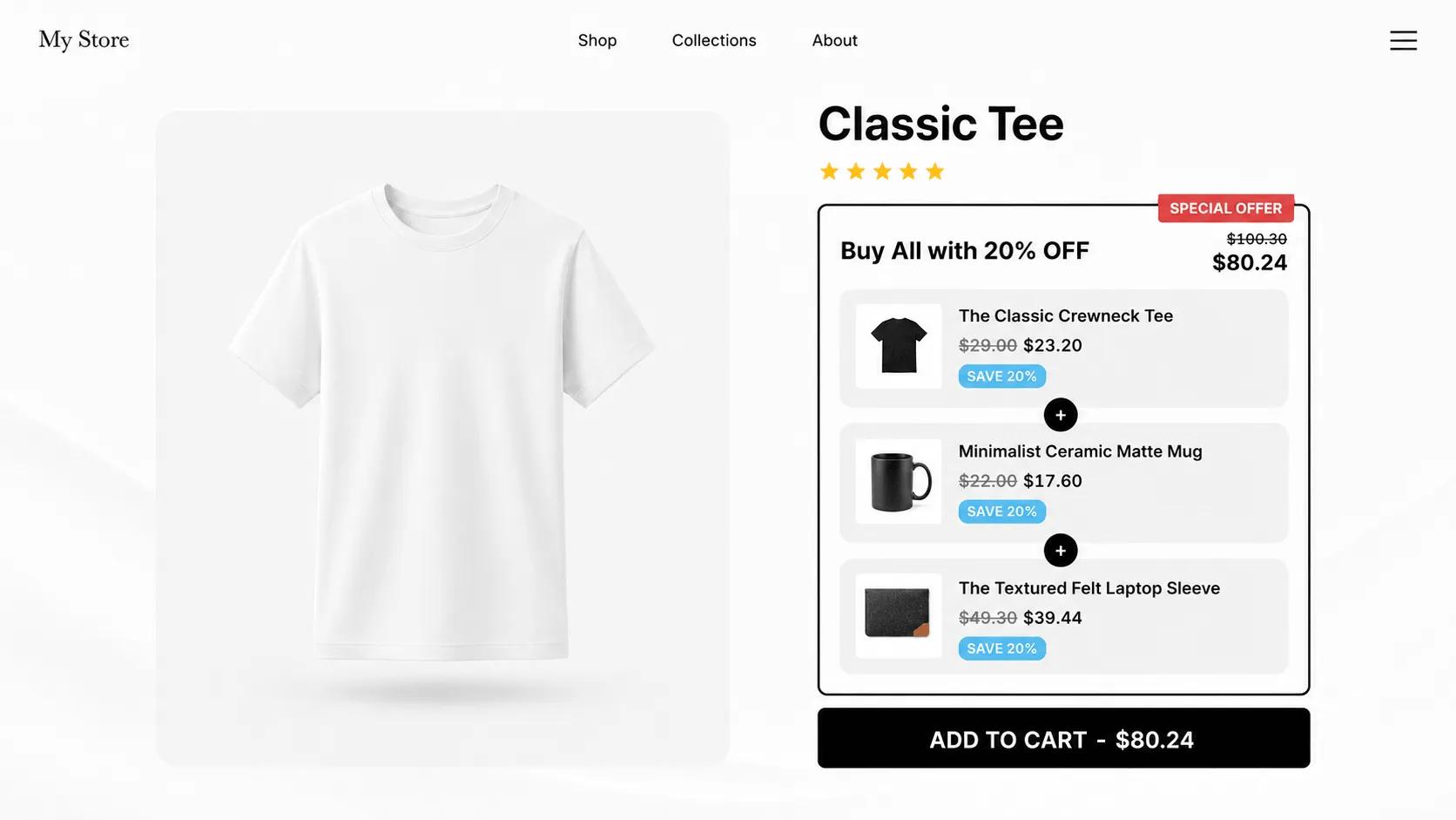 Fixed bundle widget showing a curated product set with bundle pricing