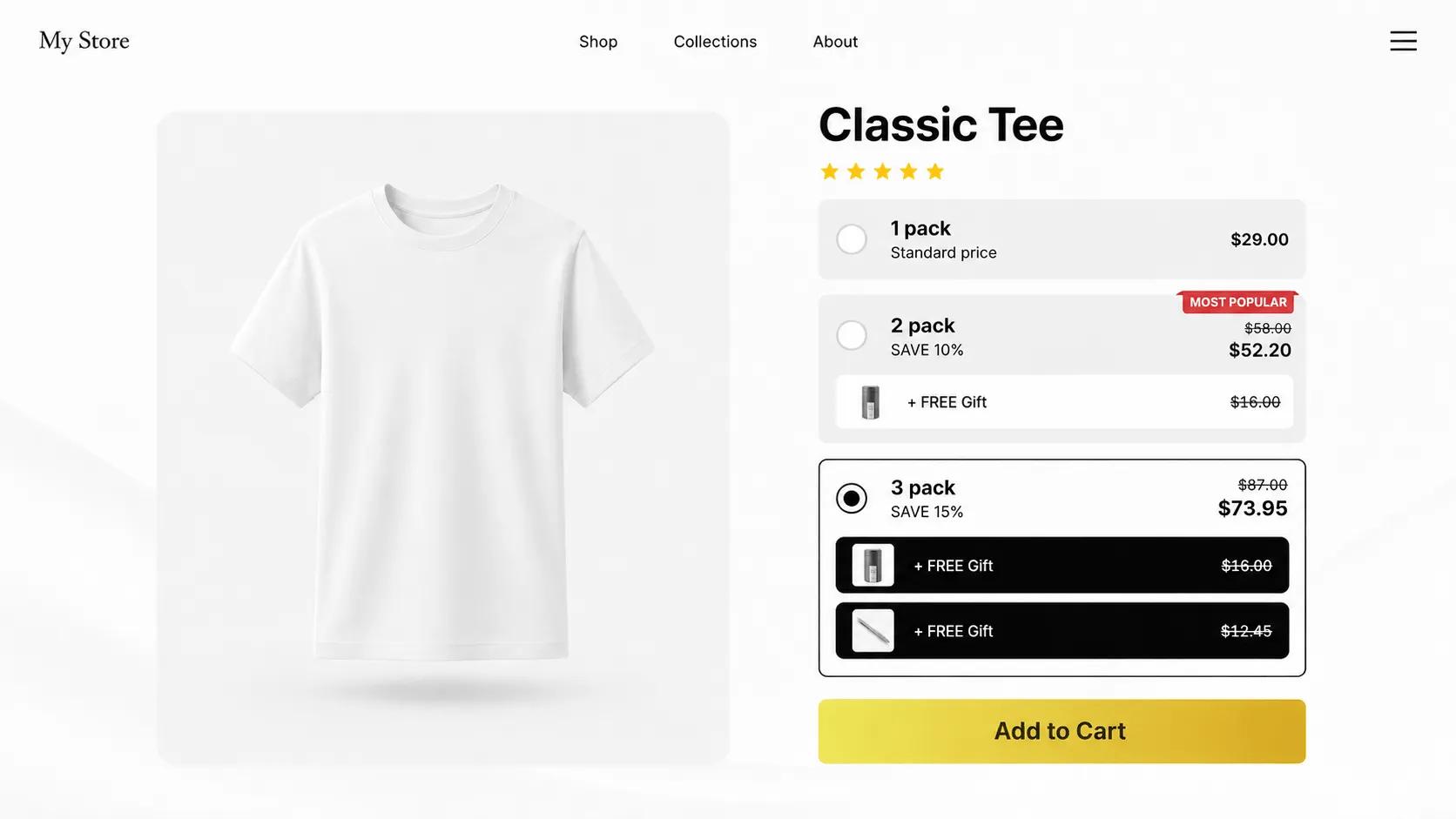 Bundle offer with a free gift product highlighted inside the widget