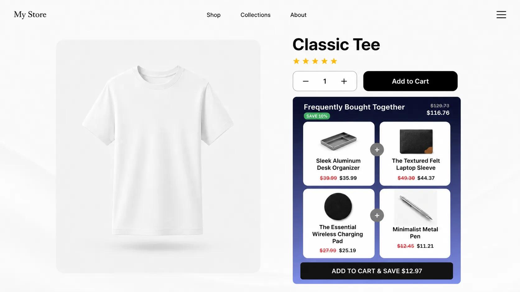 Frequently bought together widget showing a product combination with a set price