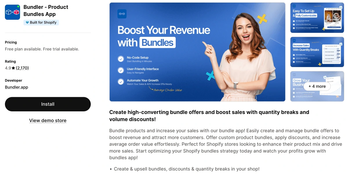 Bundler app listing on the Shopify App Store
