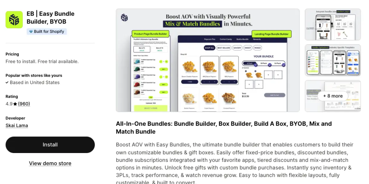 EB Easy Bundle Builder app listing on the Shopify App Store