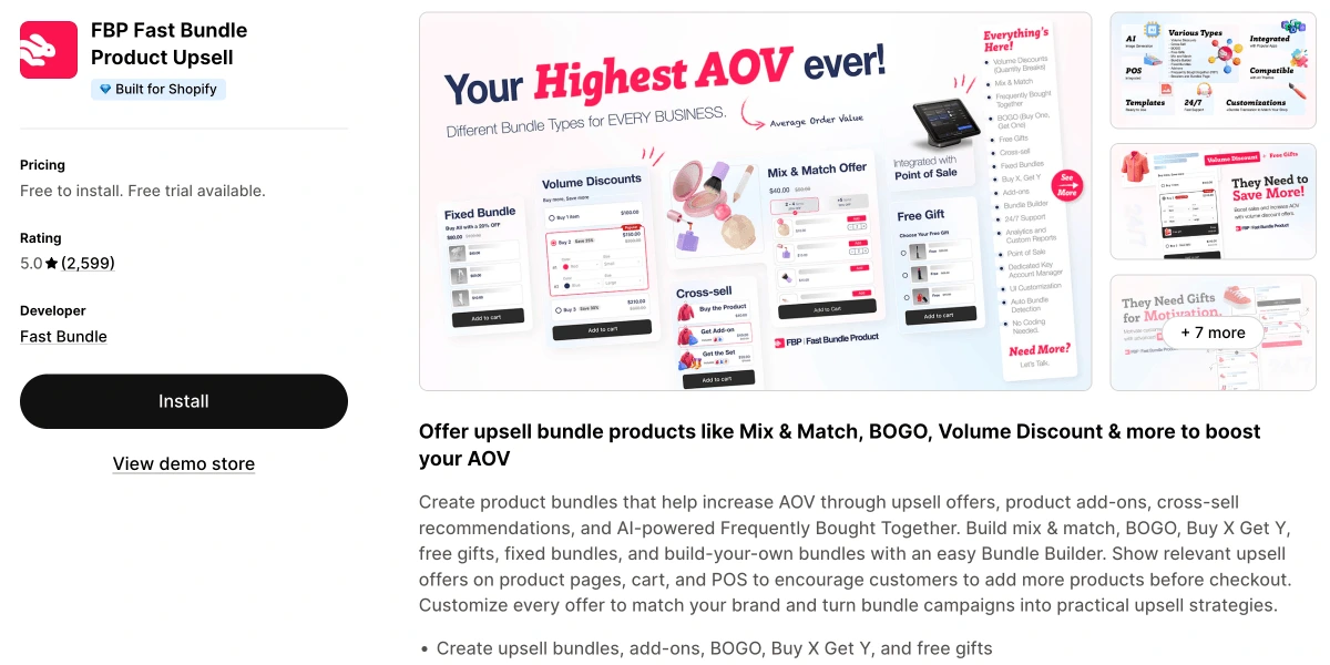Fast Bundle app listing on the Shopify App Store