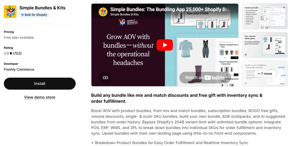 Simple Bundles app listing on the Shopify App Store