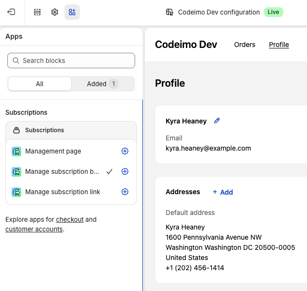 Add Manage subscription button block