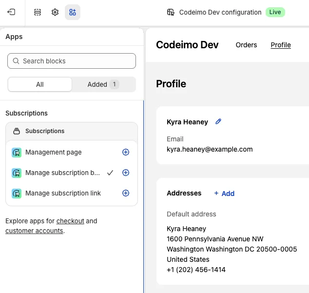 Add Manage subscription button block