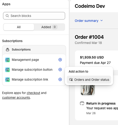Confirm placement on Orders and Order status