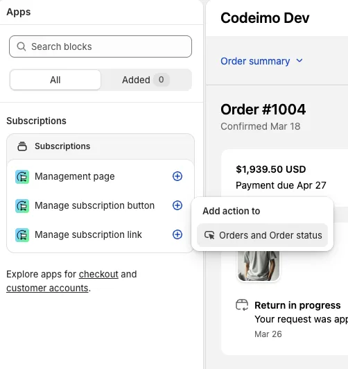 Confirm placement on Orders and Order status